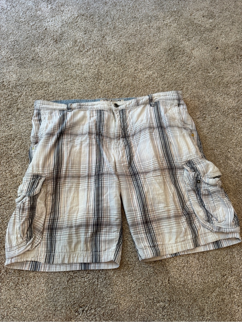 Tommy Bahama Plaid Cargo Shorts - Cream & Gray